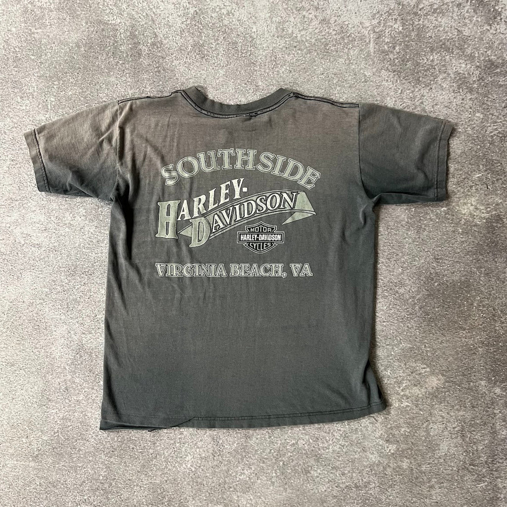 90s Harley Davidson Virgina Beach, VA Gray Worn In Tee L