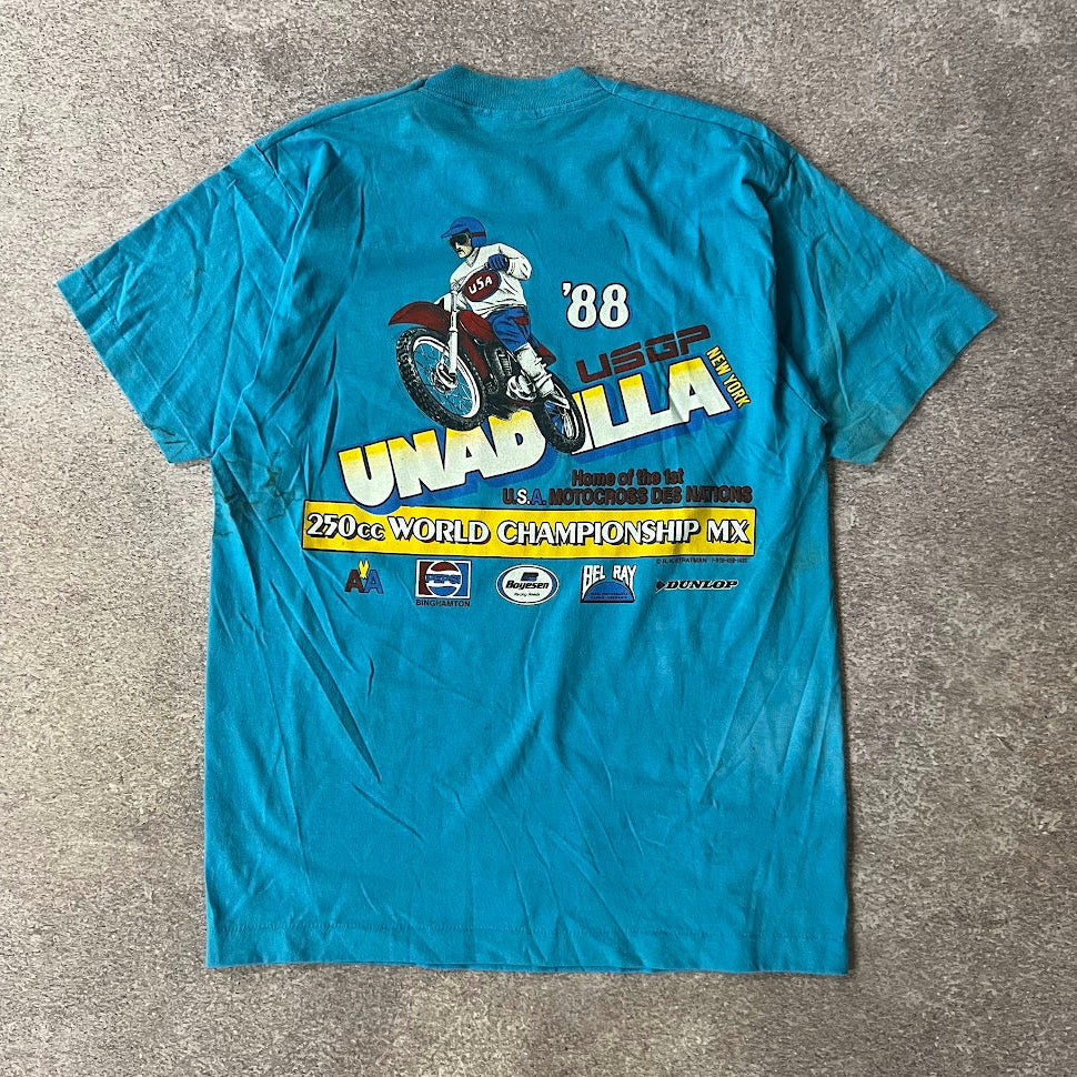 1988 Unadilla World Championship Motocross Screen Stars Faded Blue Tee L