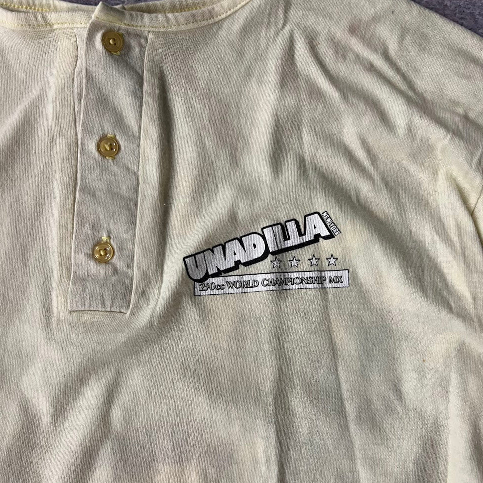 80s Unadilla World Championship Motocross Big Logo Back Graphic Faded Yellow Tee XL