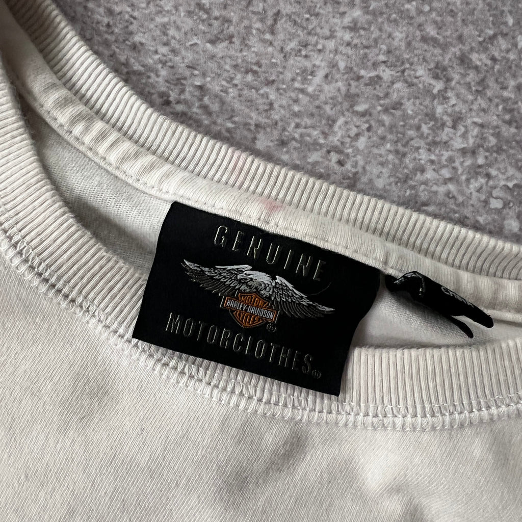 2010s Harley Davidson White Back Graphic Long Sleeve Tee L