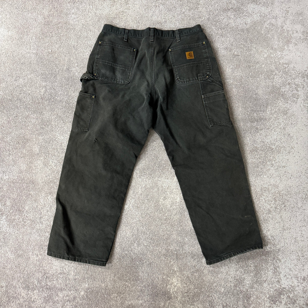 2020s Carhartt Carpenter/Double Knees Black Relaxed Distressed Jeans 38W x 30L