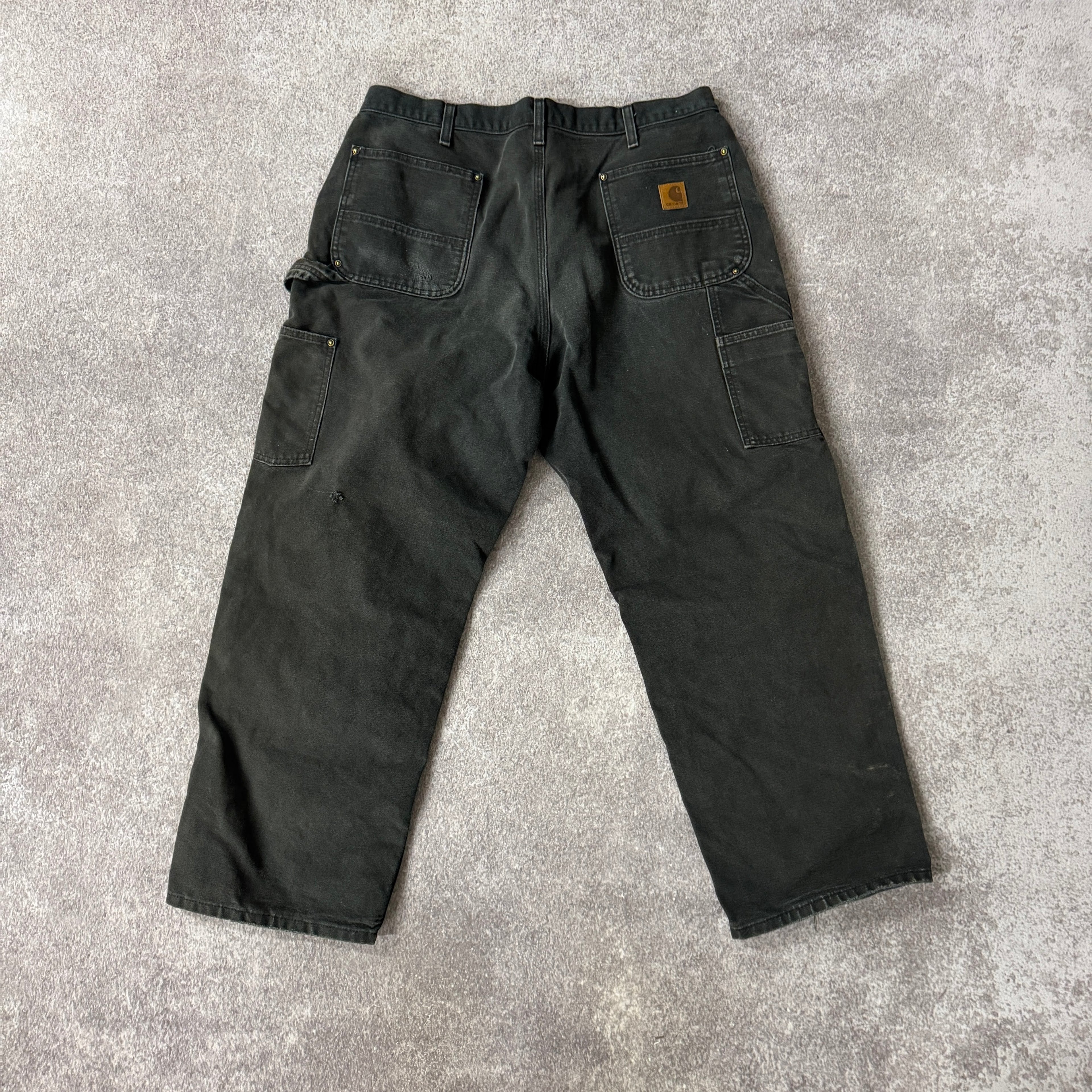 2020s Carhartt Carpenter/Double Knees Black Relaxed Distressed Jeans 38W x 30L