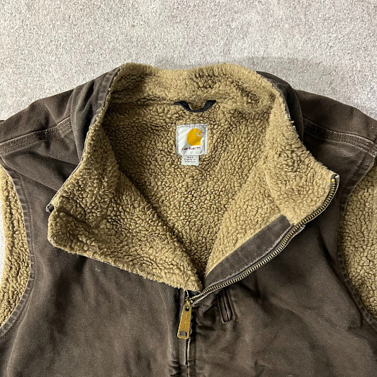 2010s Carhartt Sherpa Lined Workwear Vintage Brown Vest 2XL