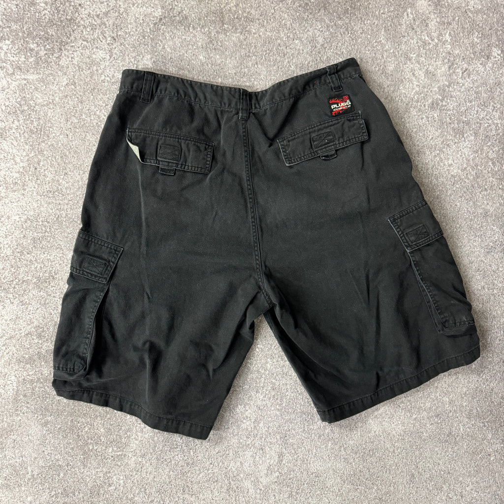 Y2K PLUGG Cargo Shorts Black Oversized 36W x 11L