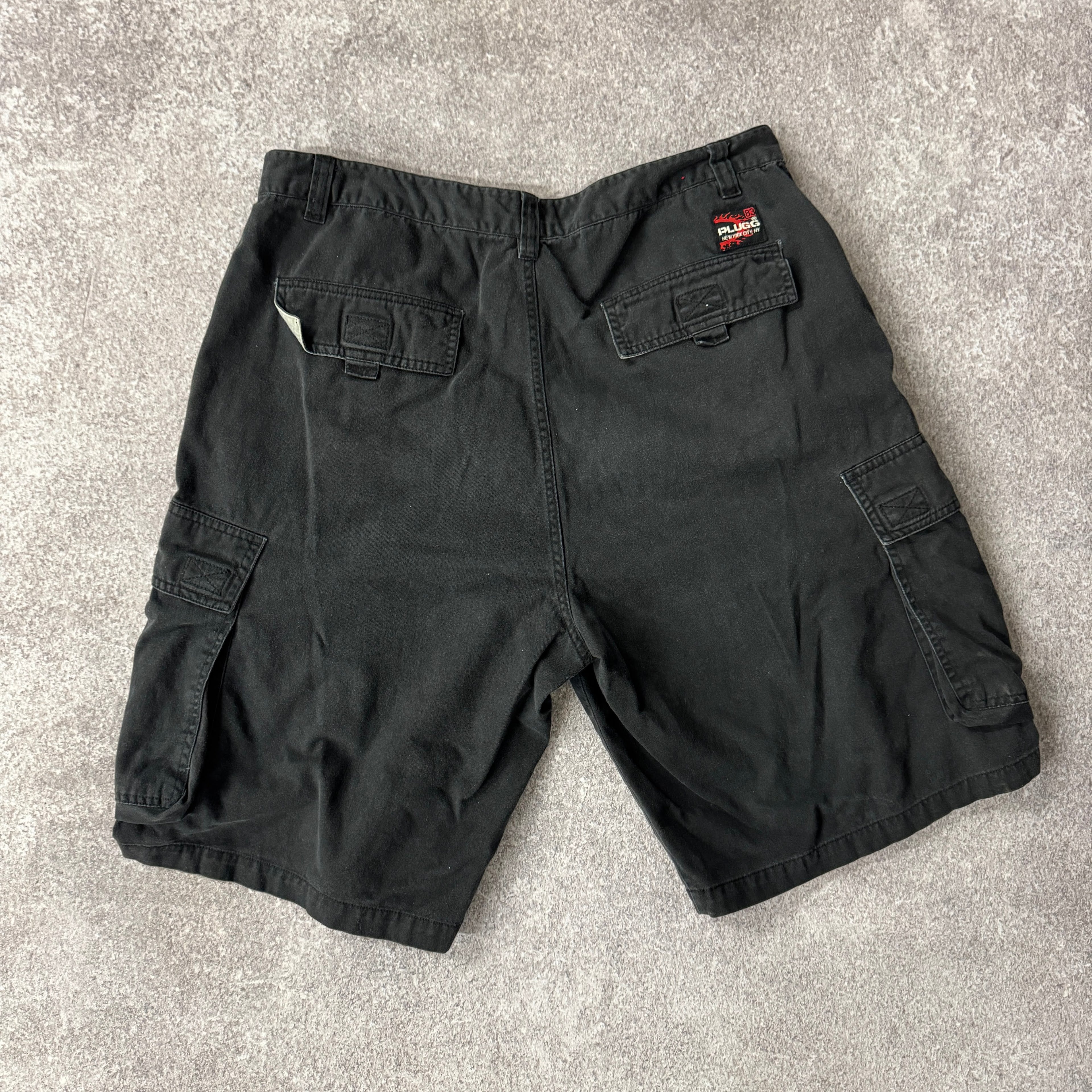 Y2K PLUGG Cargo Shorts Black Oversized 36W x 11L