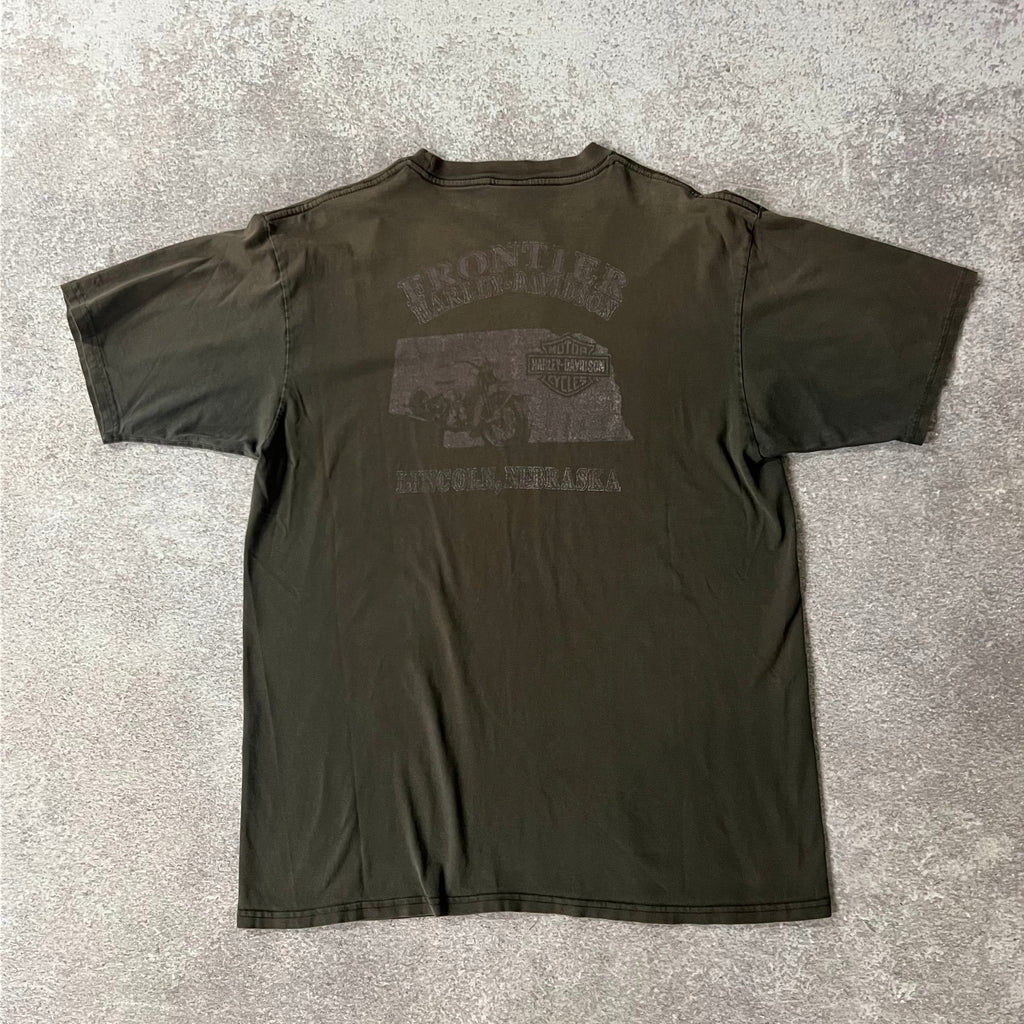 Y2K Harley Davidson Lincoln, Nebraska Brown Sun Faded Tee XL