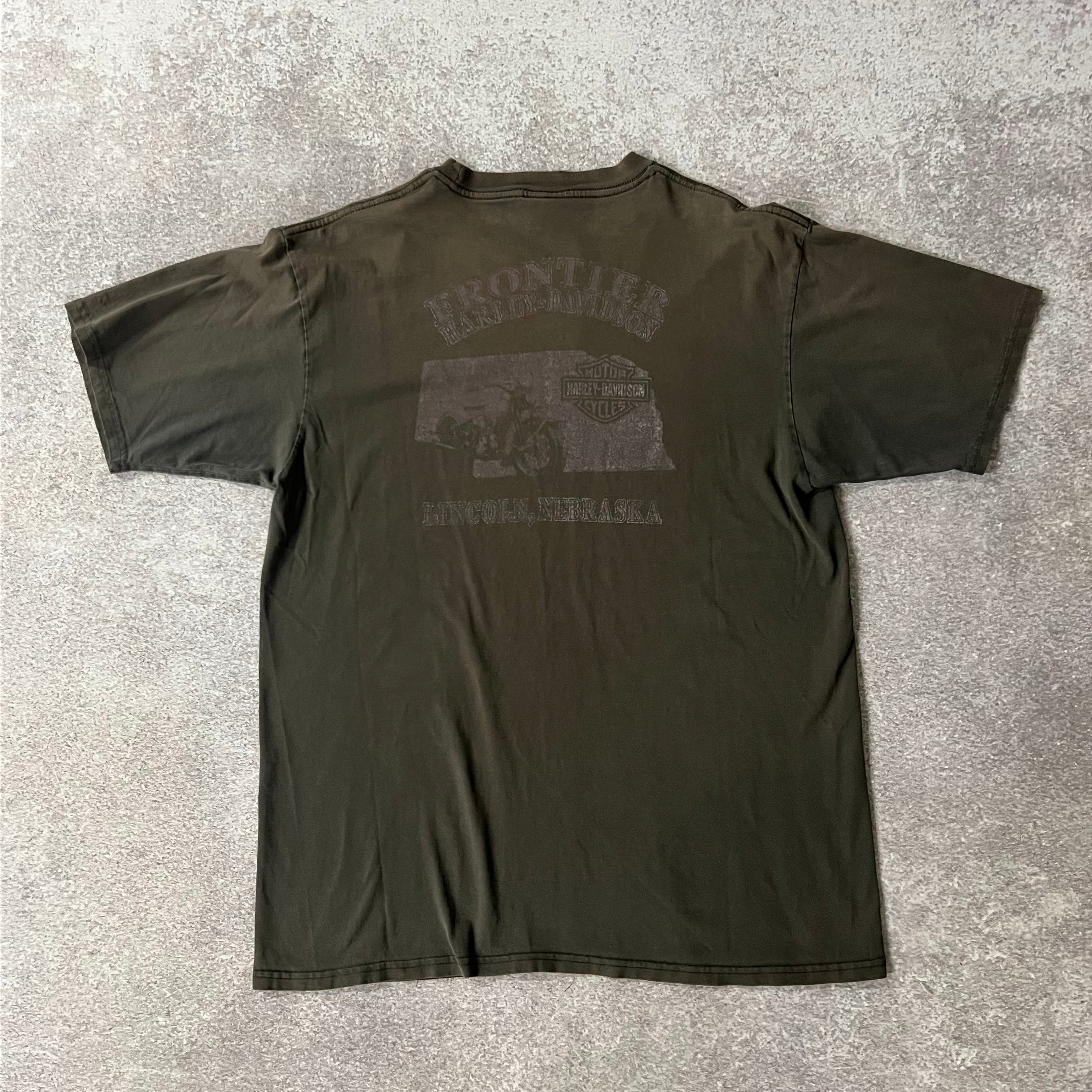 Y2K Harley Davidson Lincoln, Nebraska Brown Sun Faded Tee XL