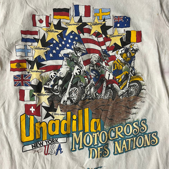 80s Unadilla Des Nations Motocross Fruit of the Loom Big Logo Back Graphic Tee S