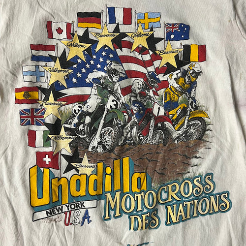 80s Unadilla Des Nations Motocross Fruit of the Loom Big Logo Back Graphic Tee S