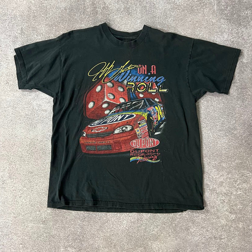 1997 Jeff Gordon Nothin' Lucky Logo Back Graphic Faded Vintage Tee L