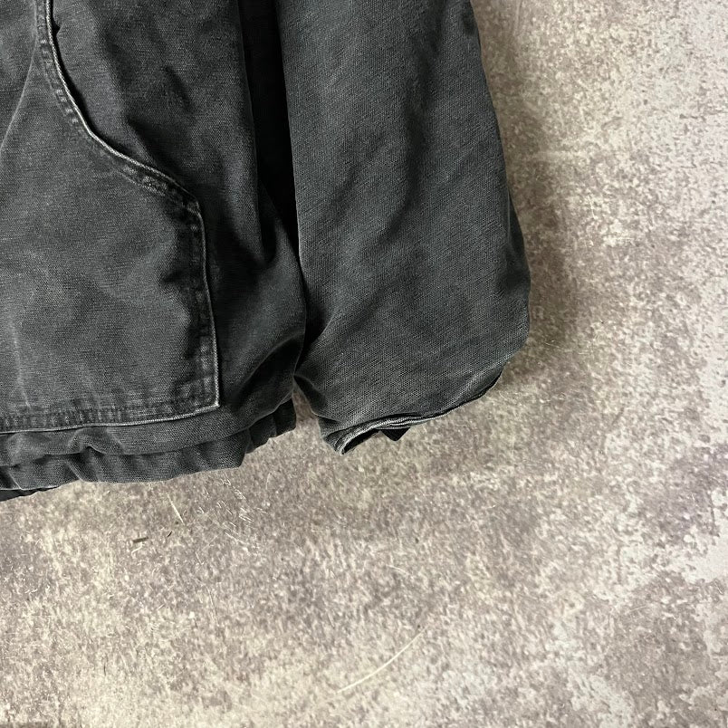 2010s Carhartt Corduroy Collar Quilt Lined Workwear Black Jacket XL