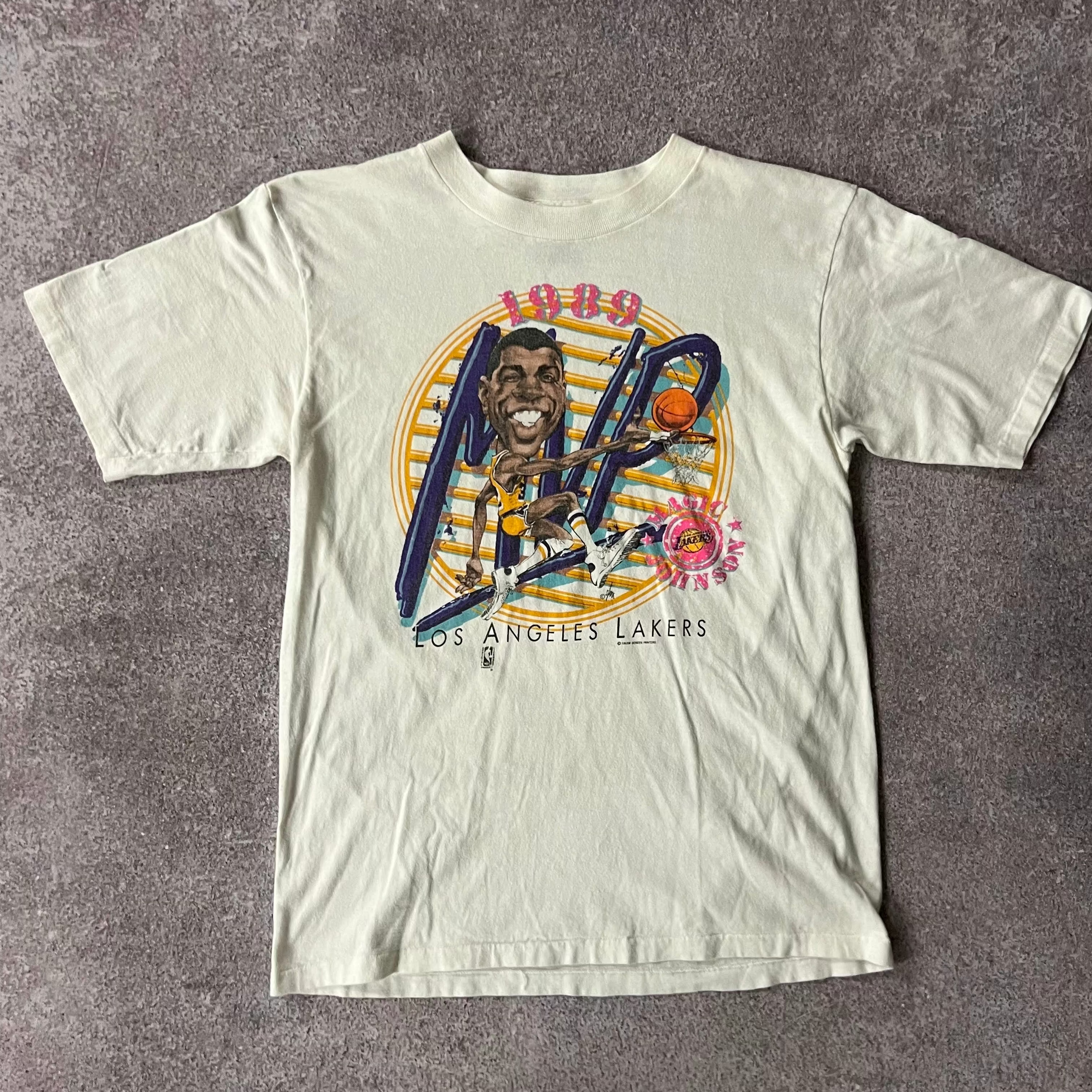 80s Los Angeles Lakers 1989 Magic Johnson Oneita Single Stitch Tee L