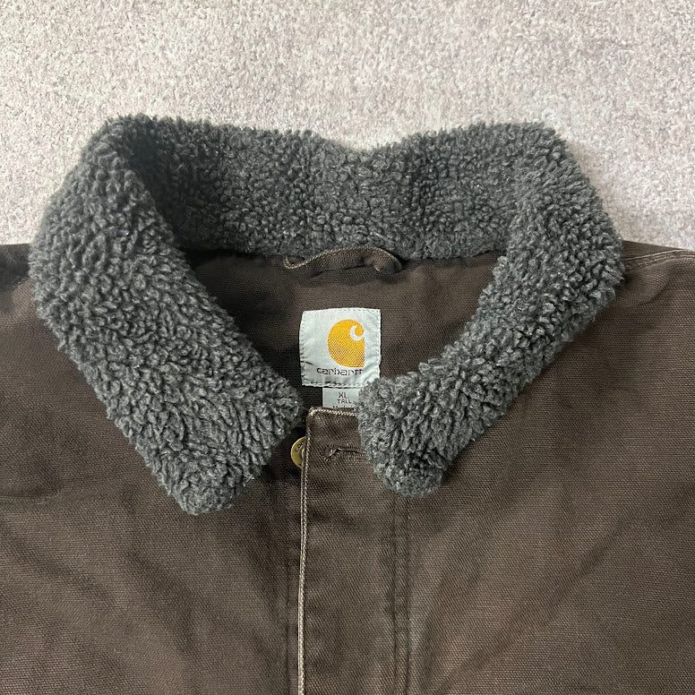 2010s Carhartt Sherpa Fleece Lined Workwear Outdoor Brown Jacket XL