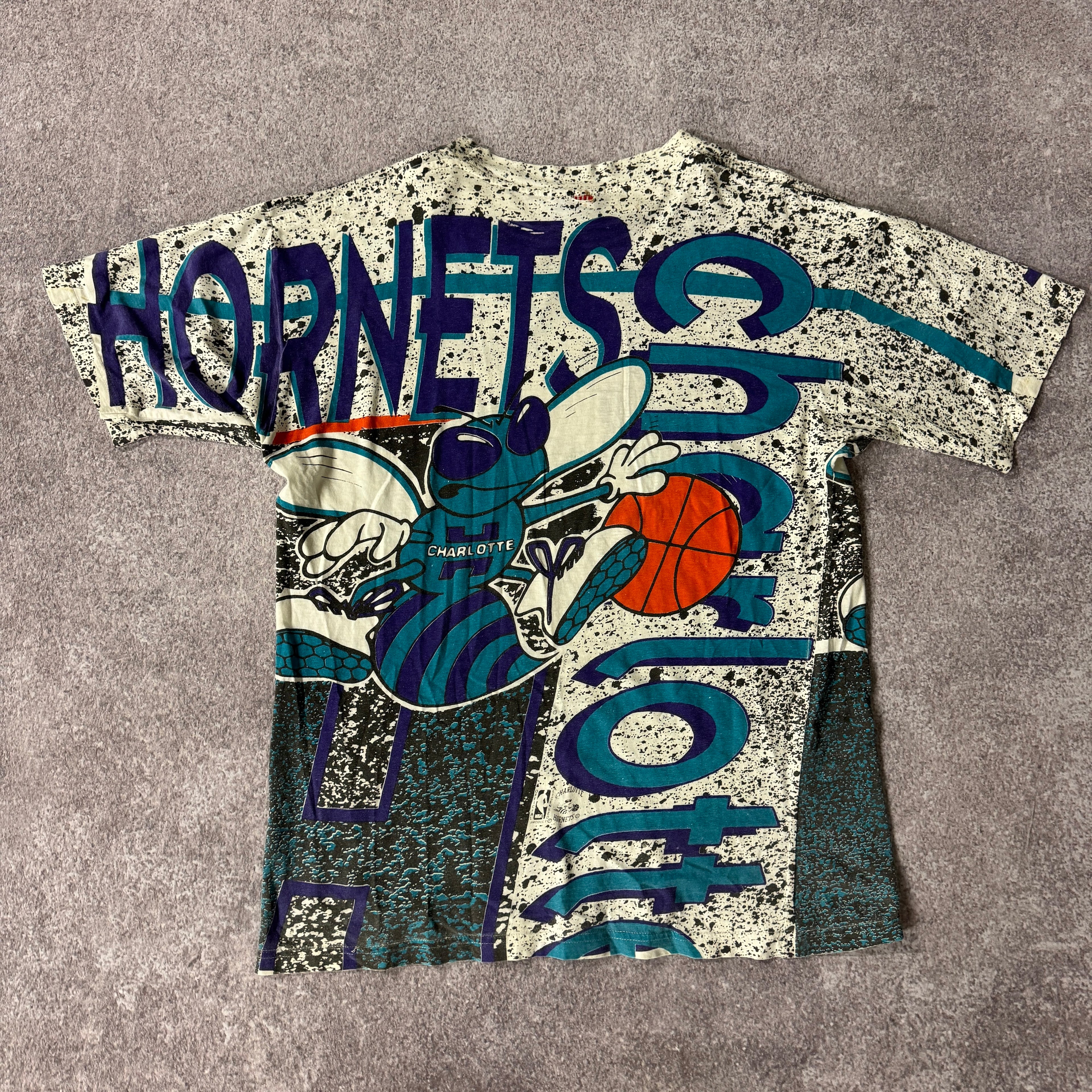 90s Charlotte Hornets Magic Johnson T's All Over Print Tee L
