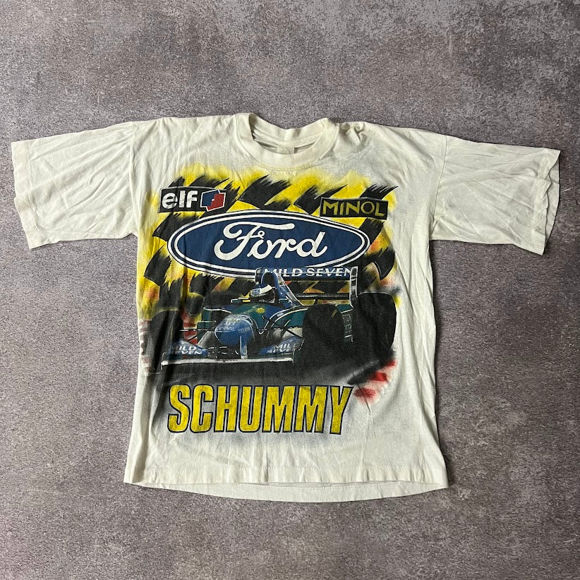 90s Schumacher F1 Racing Big Logo Back Graphic Single Stitch Tee L