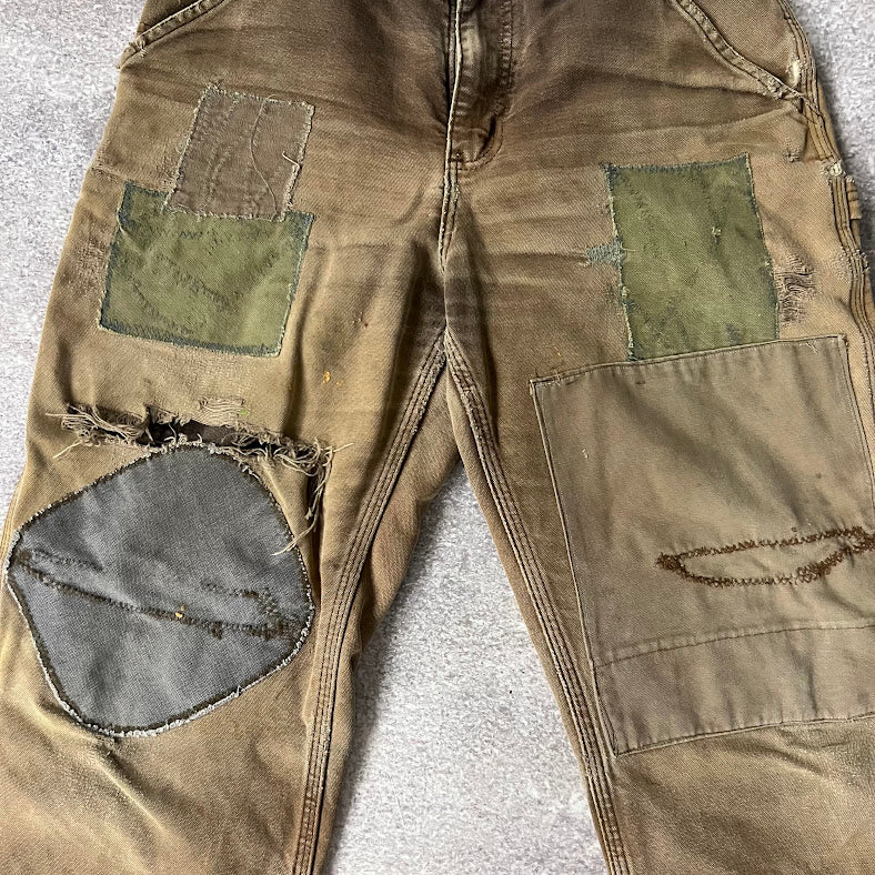 90s Carhartt Workwear Distressed Patchwork Heavyweight Brown Jeans 30x29