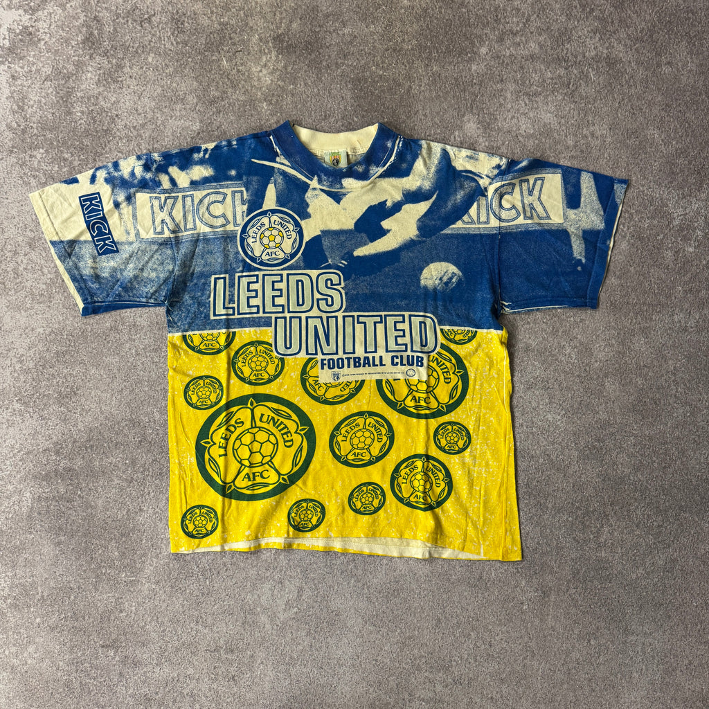90s Leeds United F.C. Kick Sportwear All Over Print Tee XL