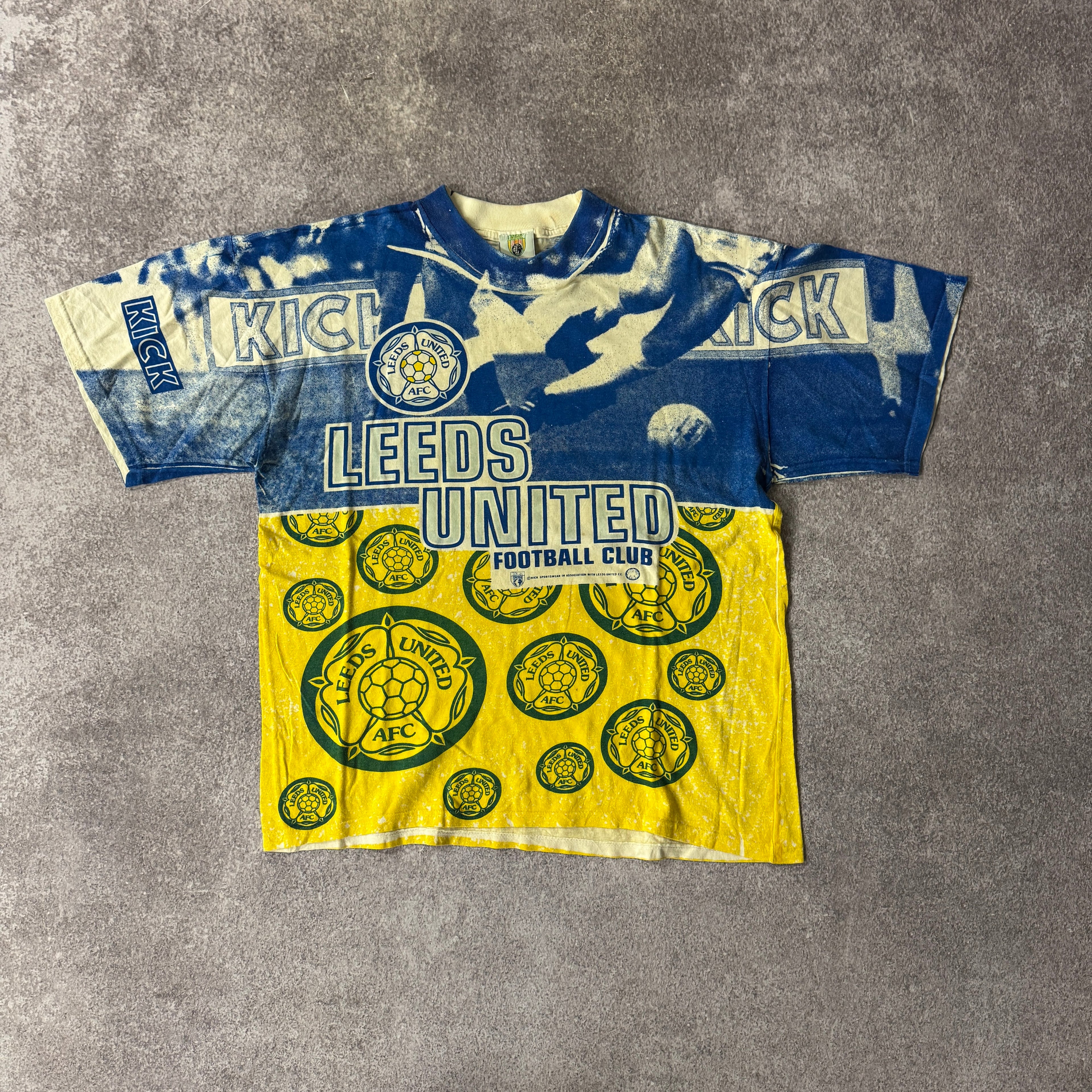 90s Leeds United F.C. Kick Sportwear All Over Print Tee XL