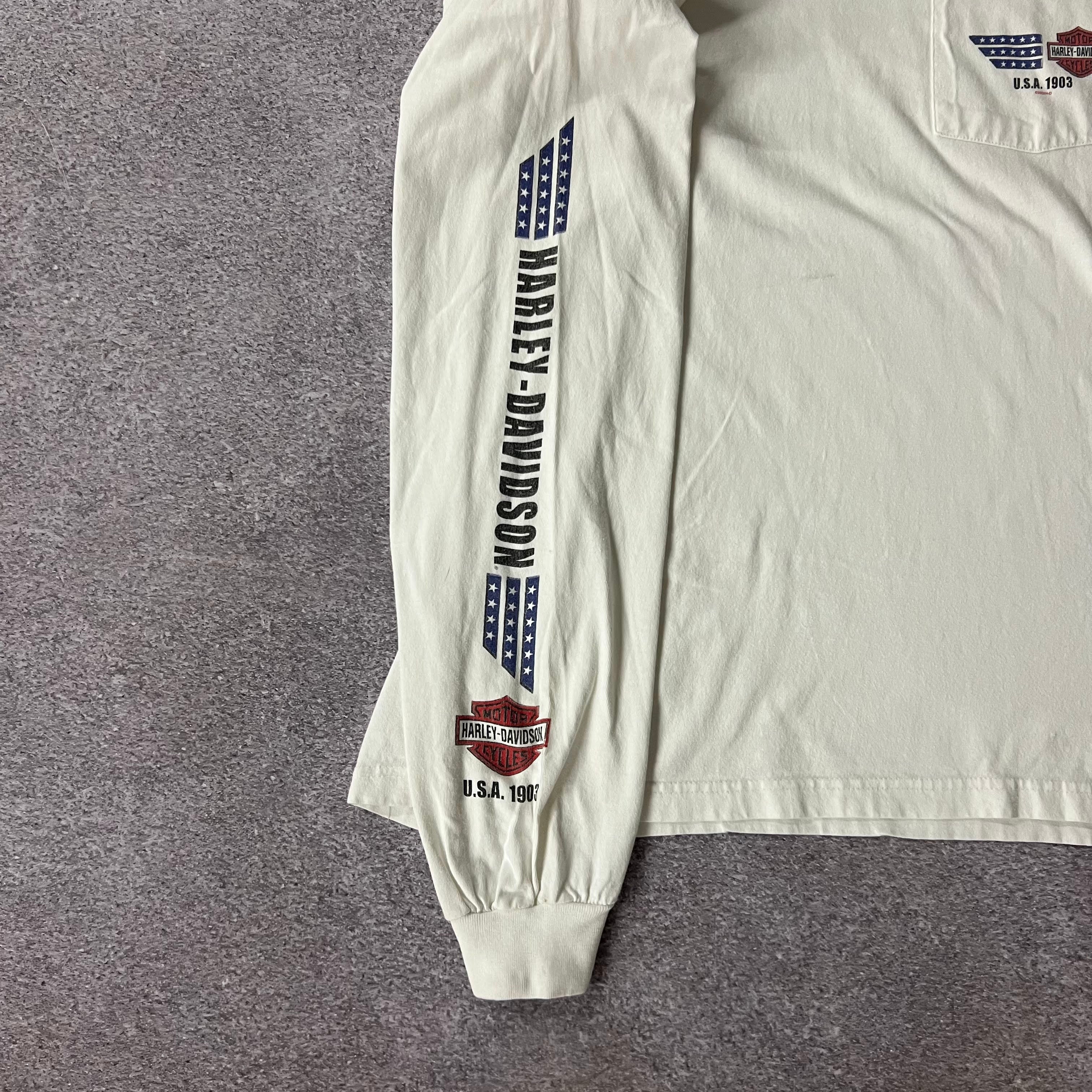 Y2K Harley Davidson White Big Logo Long Sleeve Tee XL