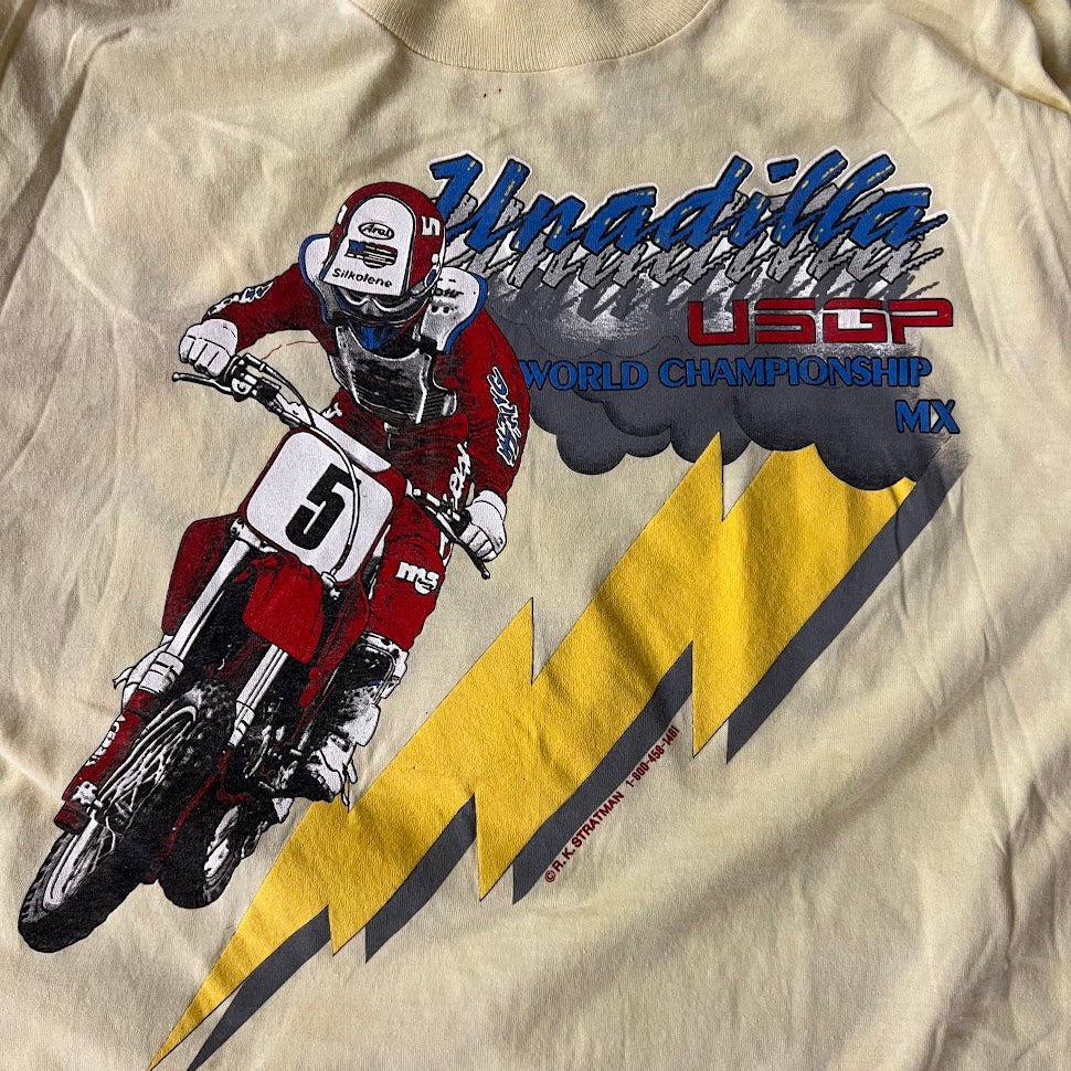 80s Unadilla World Championship Motocross Screen Stars Yellow Tee XL