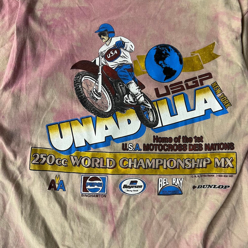 80s Unadilla World Championship Motocross Screen Stars Tie-Dye Tee L