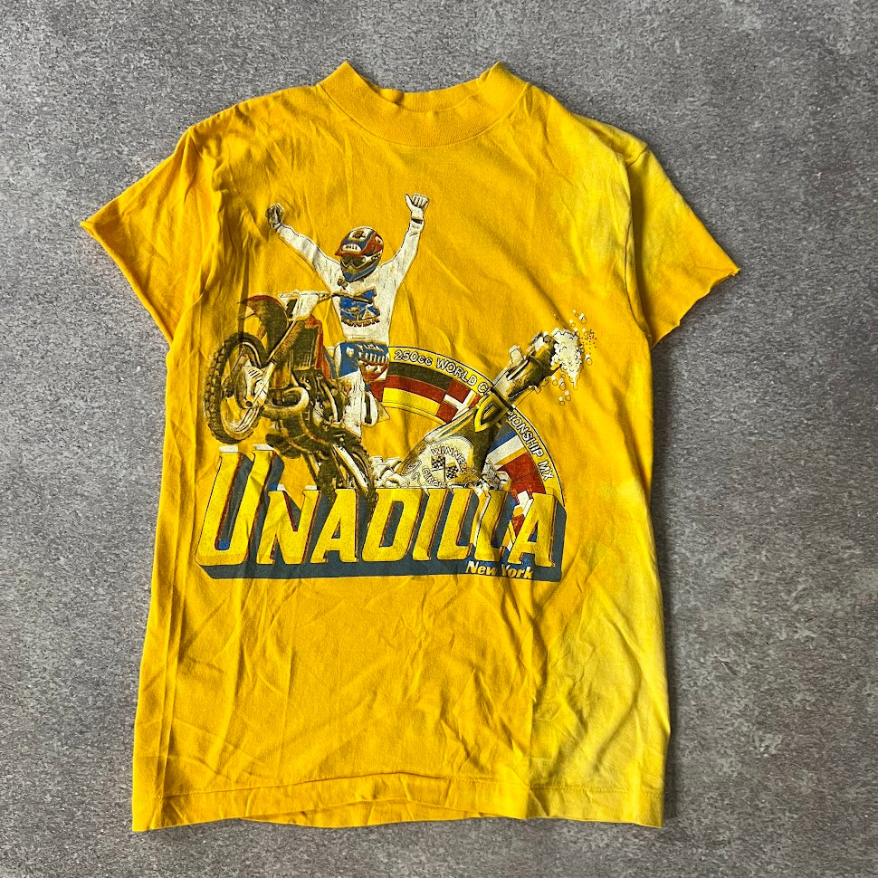 80s Unadilla World Championship Motocross Anvil Bleached Yellow Tee S
