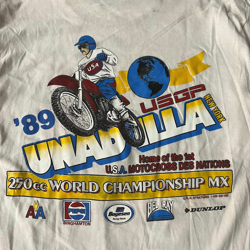 1989 Unadilla World Championship Motocross Screen Stars White Tee L