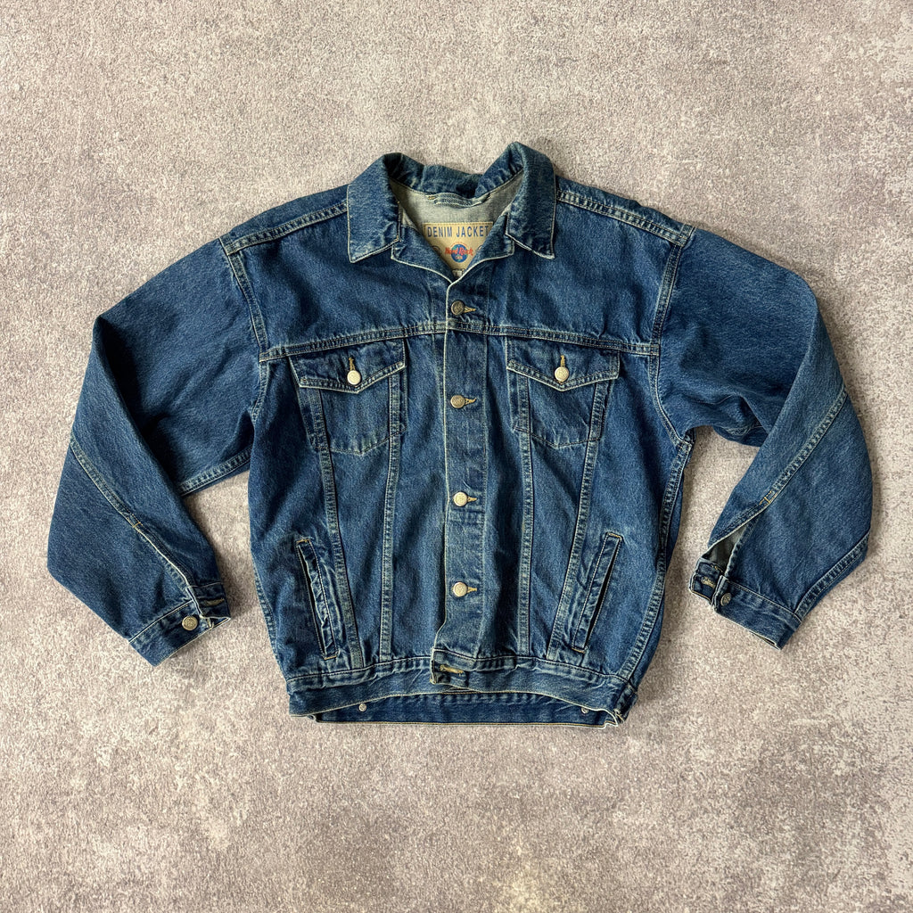 90s Hard Rock Denim Trucker Jacket Blue Workwear L