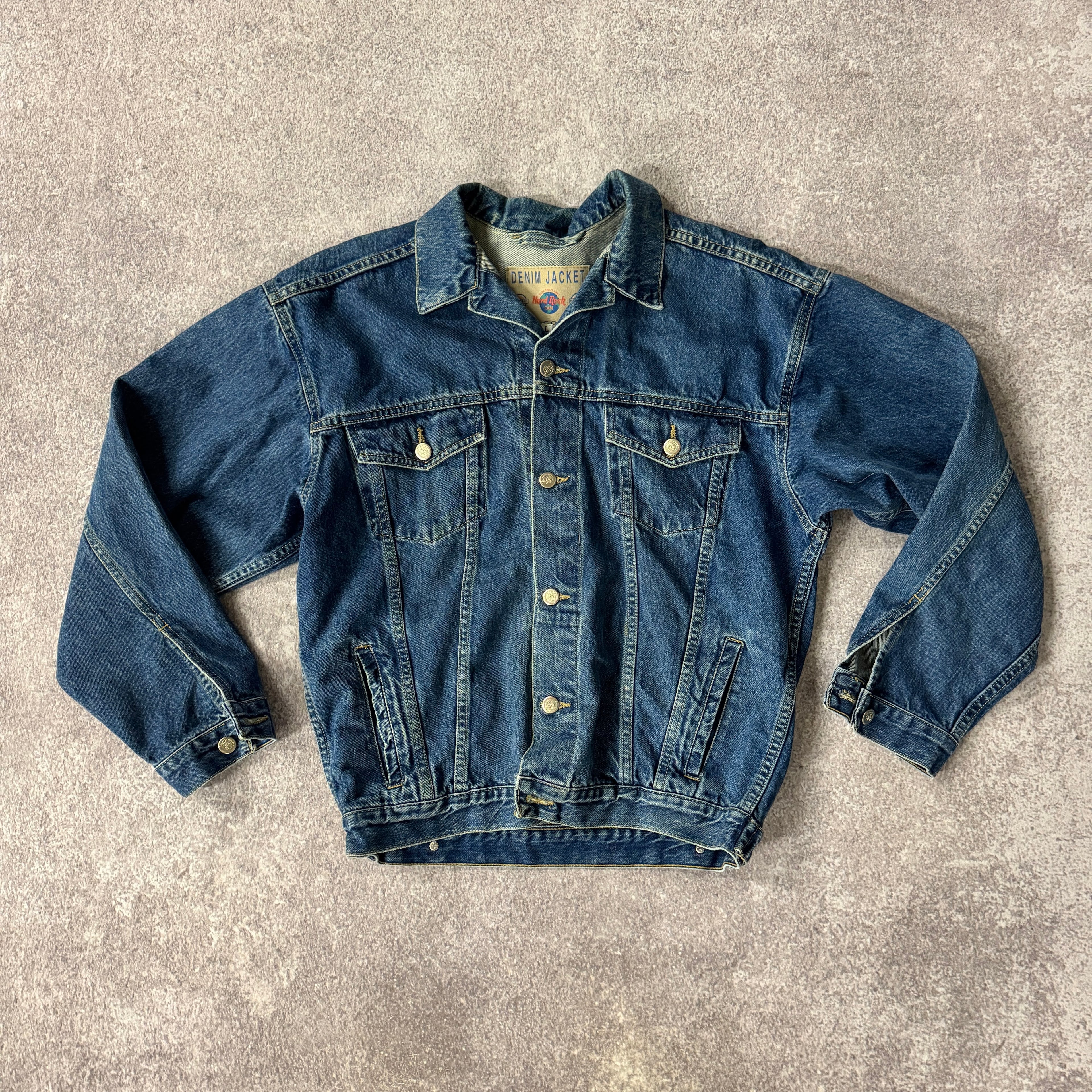 90s Hard Rock Denim Trucker Jacket Blue Workwear L