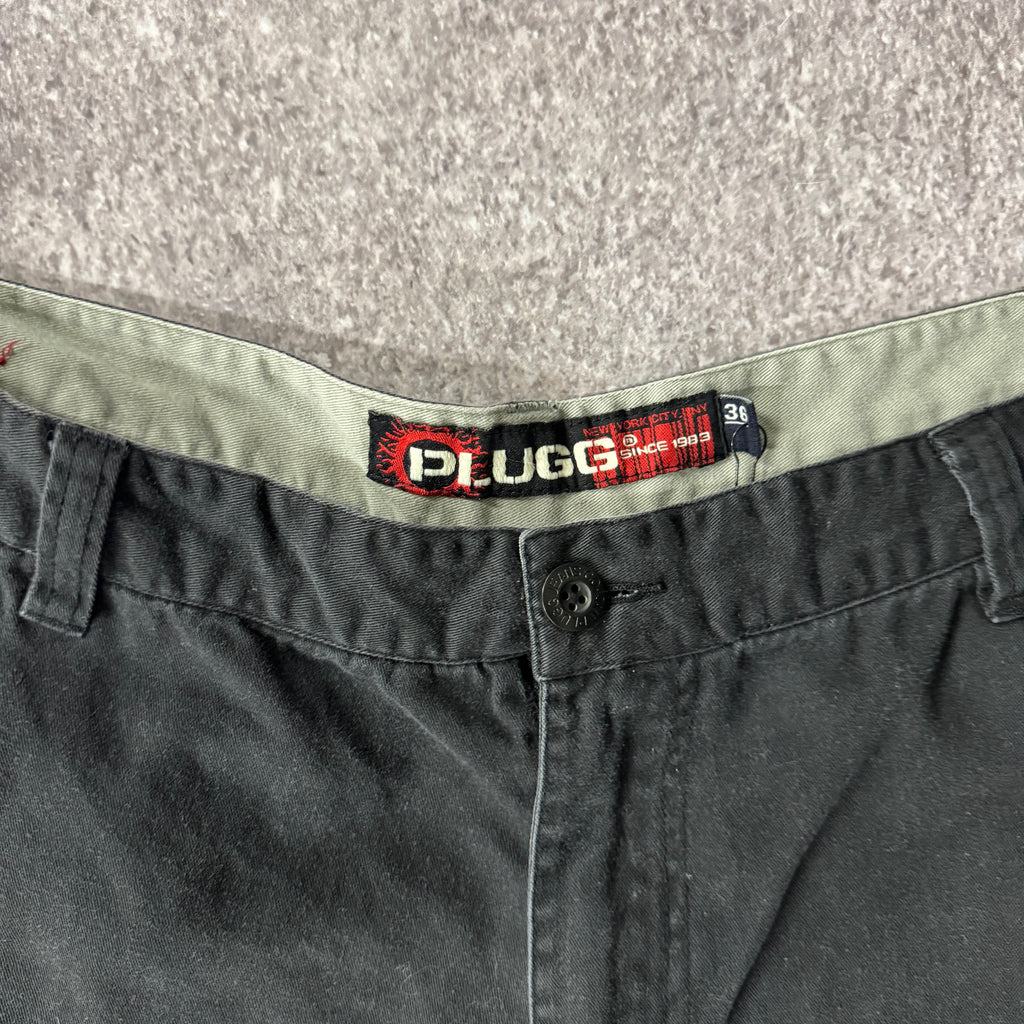 Y2K PLUGG Cargo Shorts Black Oversized 36W x 11L