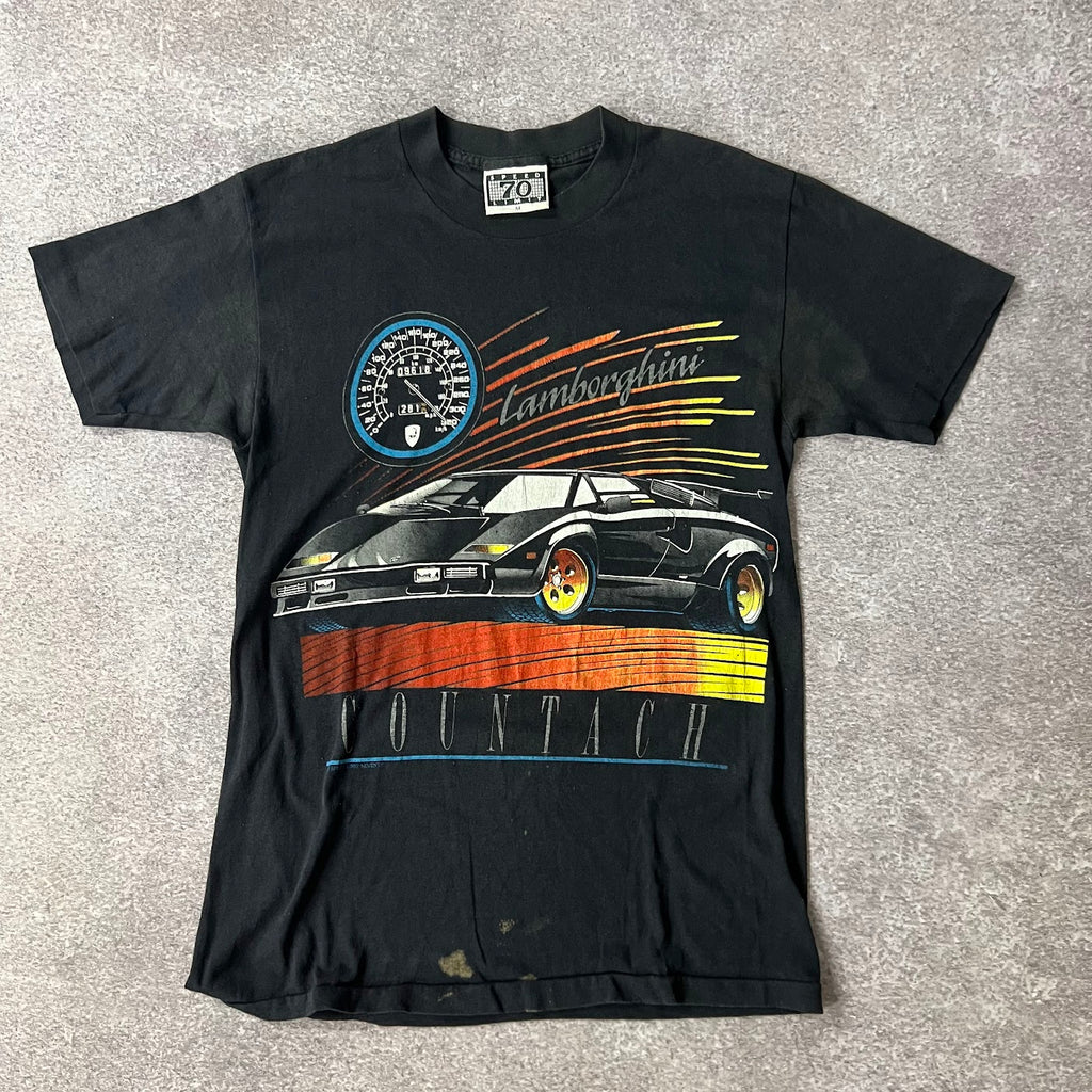 90s Lamborghini Speed Limit 70 Big Logo Faded Graphic Tee M