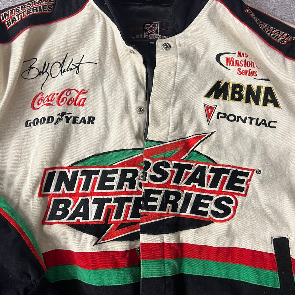Y2K Bobby Labonte NASCAR JH Design Embroidered Puffer Jacket 2XL