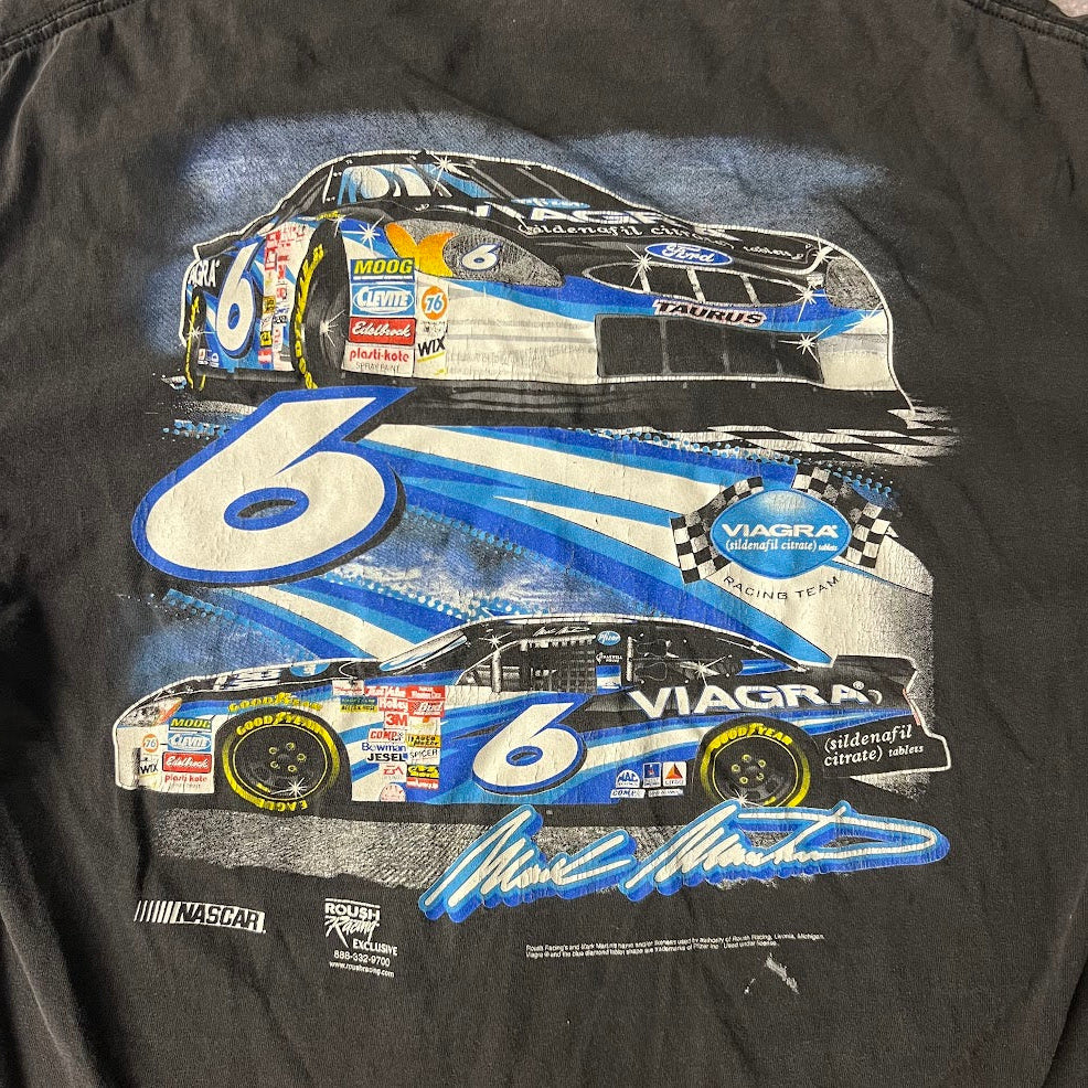 Y2K Mark Martin NASCAR Hanes Big Logo Back Graphic Faded Tee L
