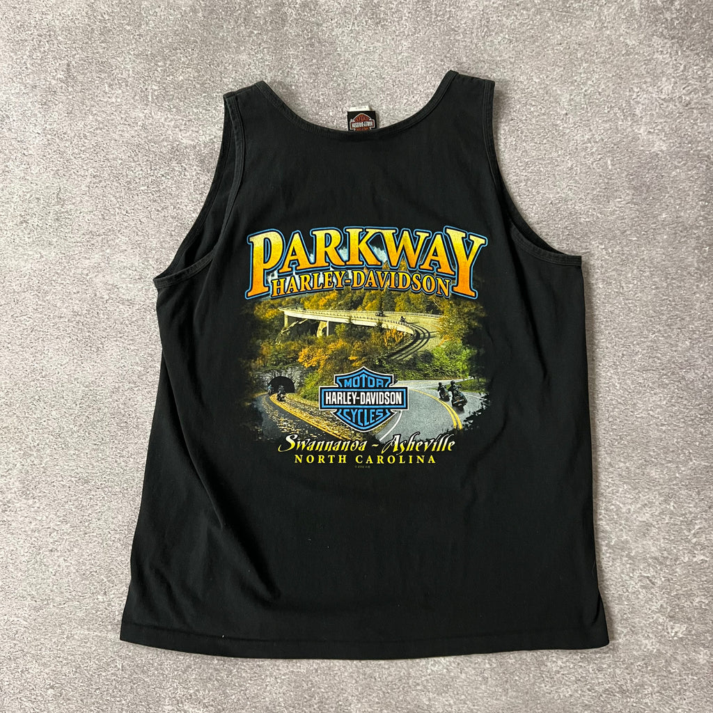 Y2K Harley Davidson Asheville NC Back Graphic Tank Top XL