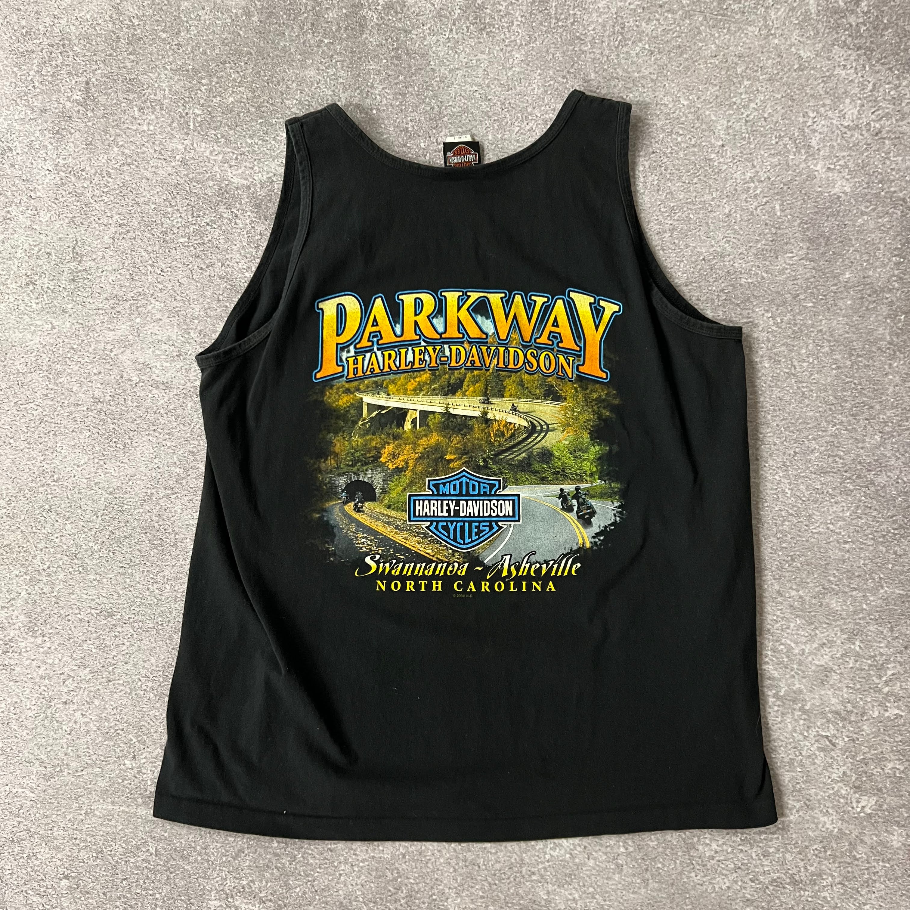 Y2K Harley Davidson Asheville NC Back Graphic Tank Top XL
