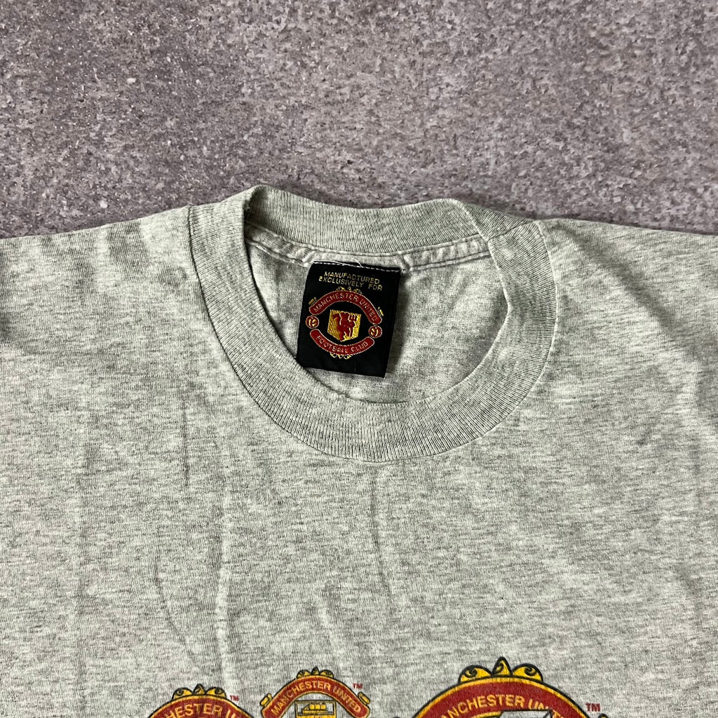 90s Real Madrid Manchester United Football Club Gray Back Graphic Tee L