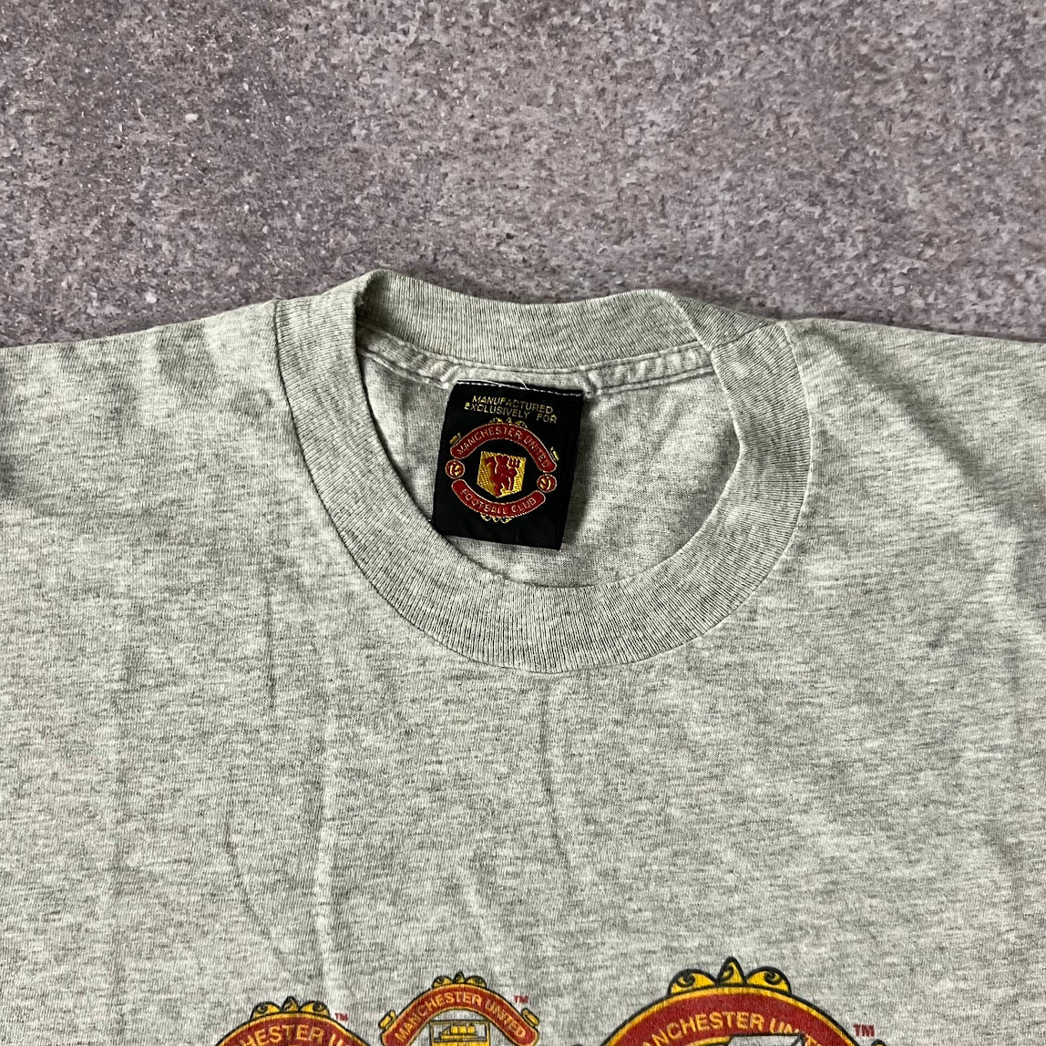90s Real Madrid Manchester United Football Club Gray Back Graphic Tee L