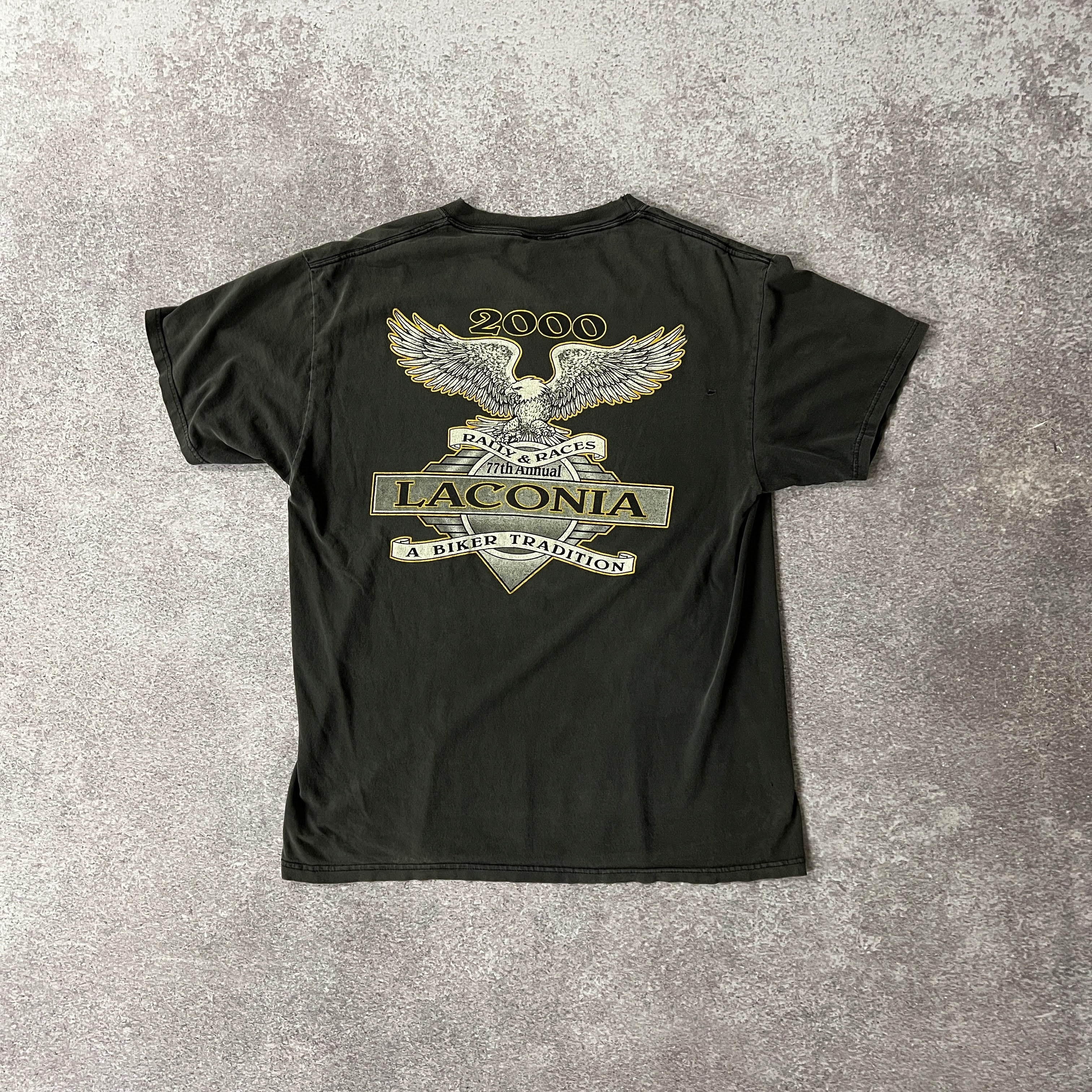 Y2K Hanes Laconia, New Hampshire Gray Distressed Tee L