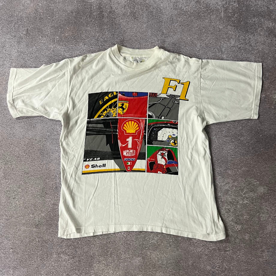 90s Shell Racing Big Logo Double Stitch Boxy Vintage Tee L