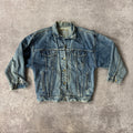 90s Levi's Medium Wash/Denim Trucker Jacket Blue Distressed S