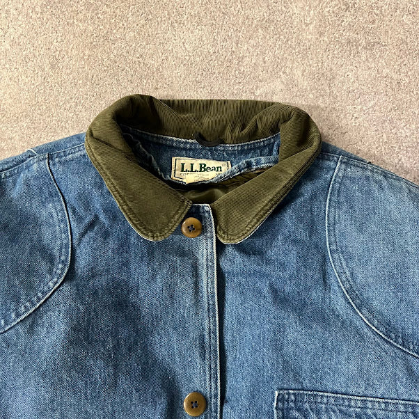 VTG 90s LL Bean Denim Barn Coat Jacket Corduroy Collar Workwear Mens XXL