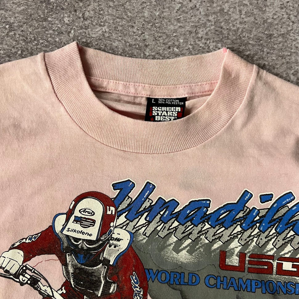 80s Unadilla World Championship Motocross Screen Stars Faded Pink Tee L