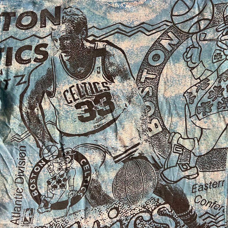 1991 Bird on the Blitz AOP Magic Johnson Tees NBA Single Stitch Vintage Tee XL