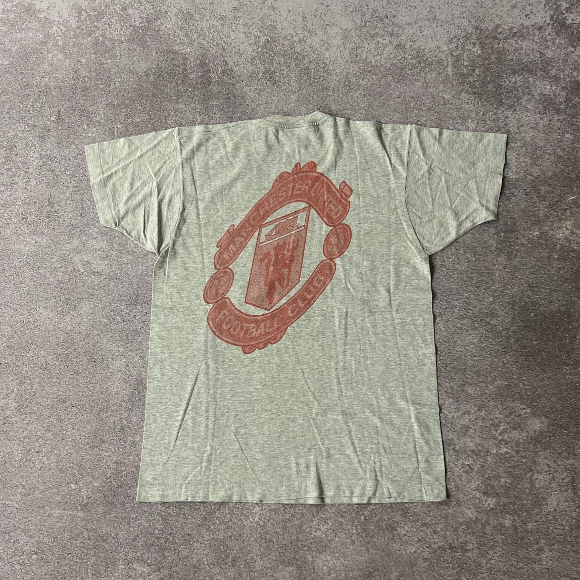 90s Real Madrid Manchester United Football Club Gray Back Graphic Tee L