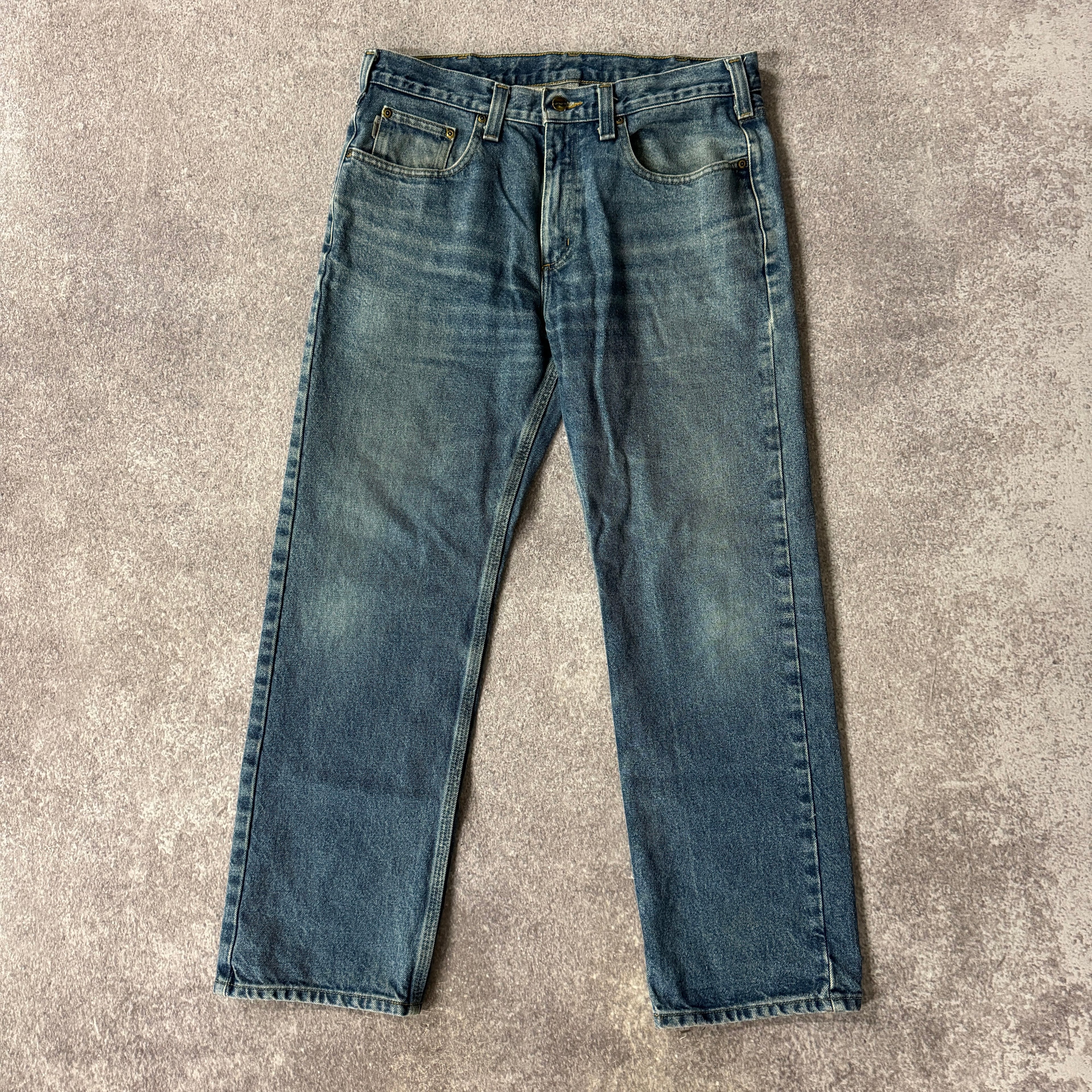 2010s Carhartt Traditional Fit Blue Worn In Pants 34W x 30L