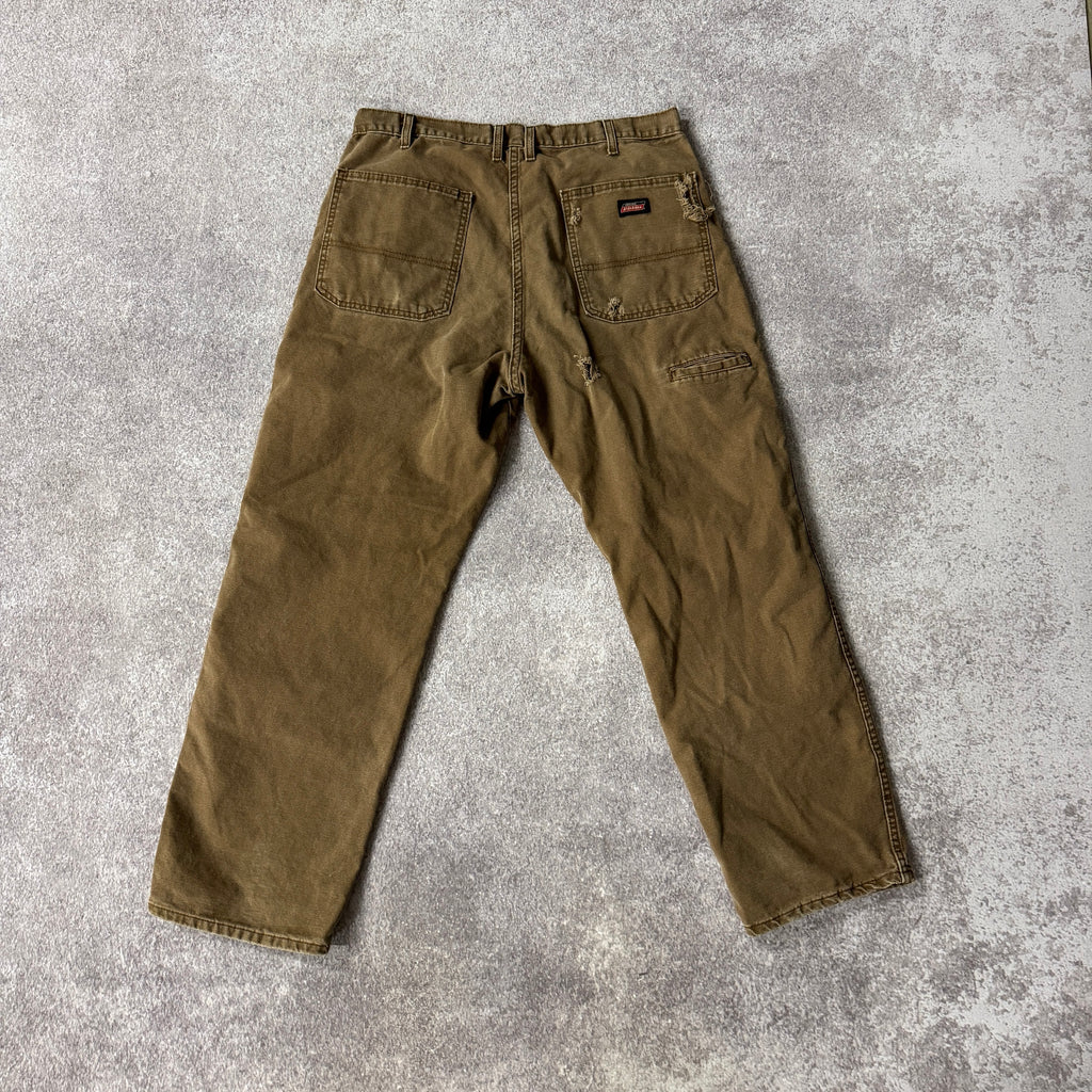 2010s Dickies Brown Duck Canvas Work Pants Tan Distressed 36W x 30L