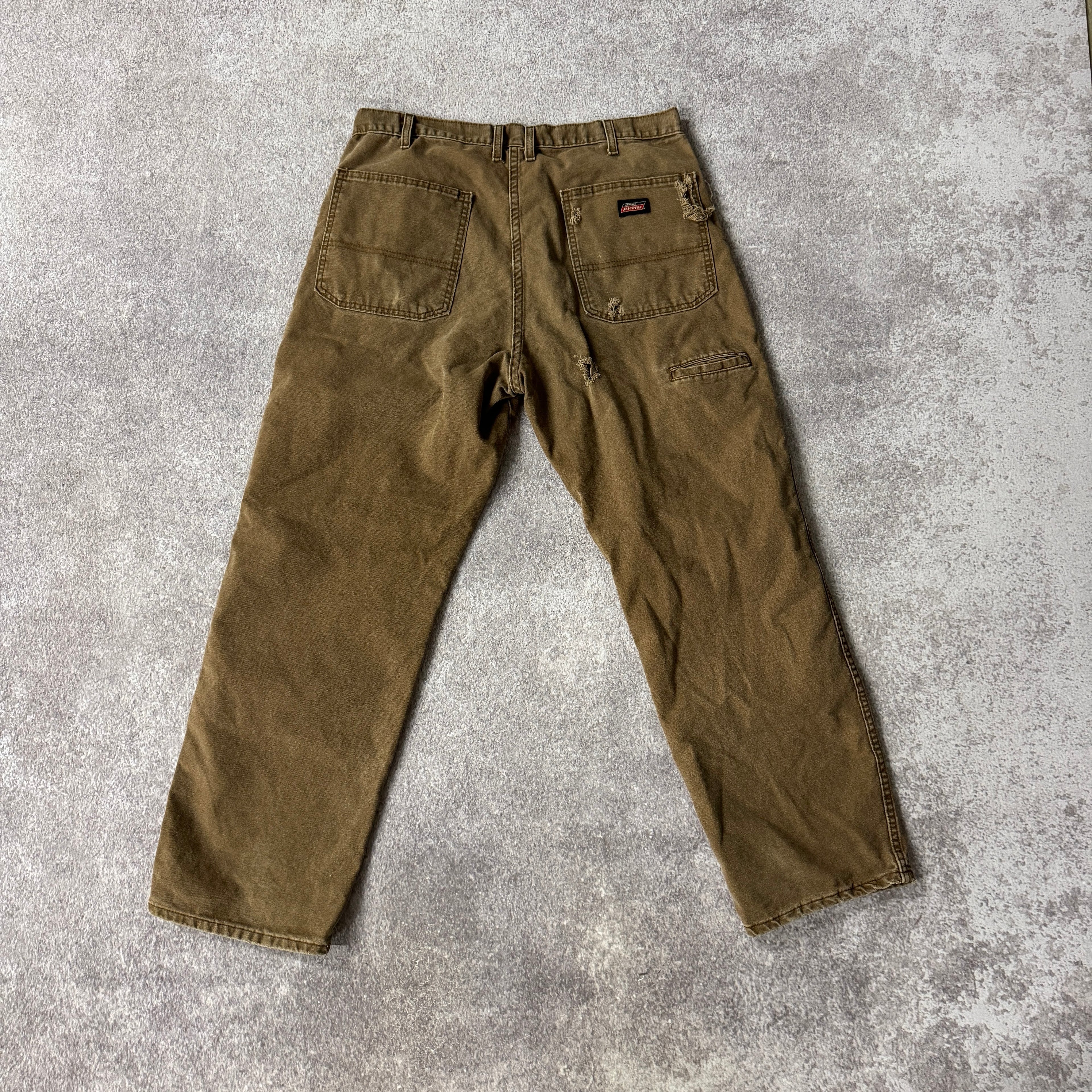 2010s Dickies Brown Duck Canvas Work Pants Tan Distressed 36W x 30L