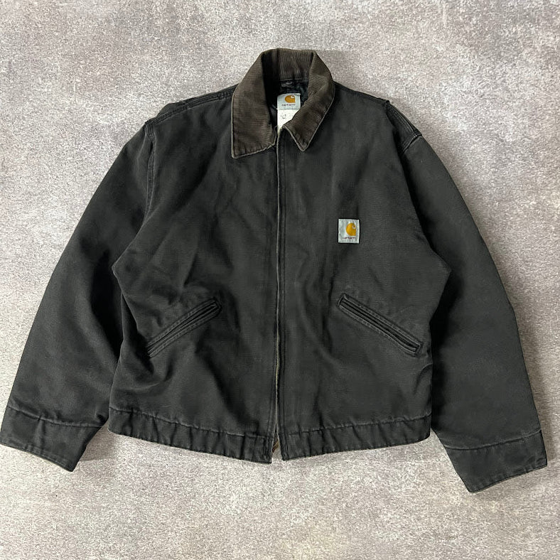 2000 Carhartt J80 Black Detroit Jacket Workwear Heavyweight Faded Jacket L