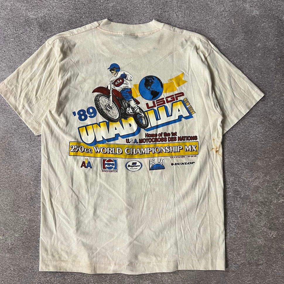 1989 Unadilla World Championship Motocross Screen Stars White Tee L