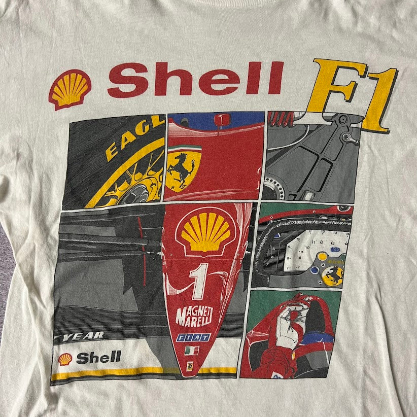90s Shell Ferrari F1 1996 Big Logo Single Stitch Boxy Tee L